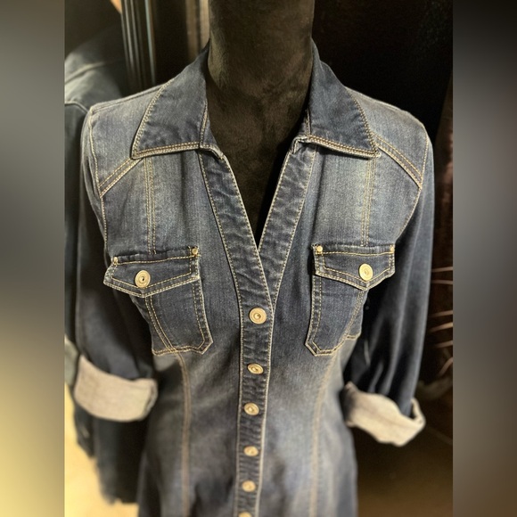 ๐NWOT-INC International Concepts Women's Denim Shirtdress DK INDIGO Blue SZ 4๐ - Picture 10 of 15